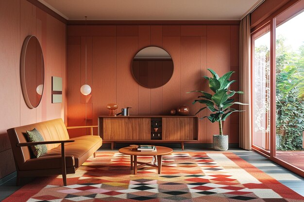 Midcentury modern living room with iconic furnitur