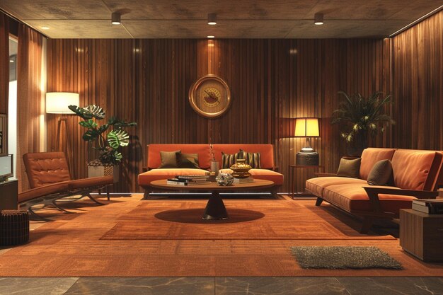 Midcentury modern lounge with iconic furniture pie