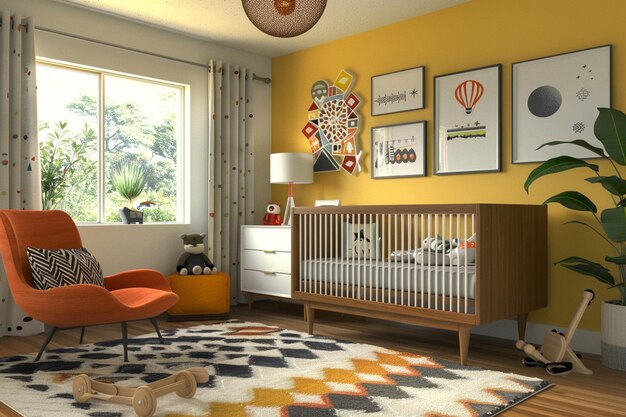 Midcentury modern nursery with atomicinspired deco