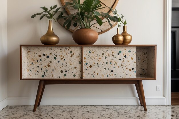 Photo midcentury modern terrazzo console table in an entryway showcasing terrazzos retro resurgence