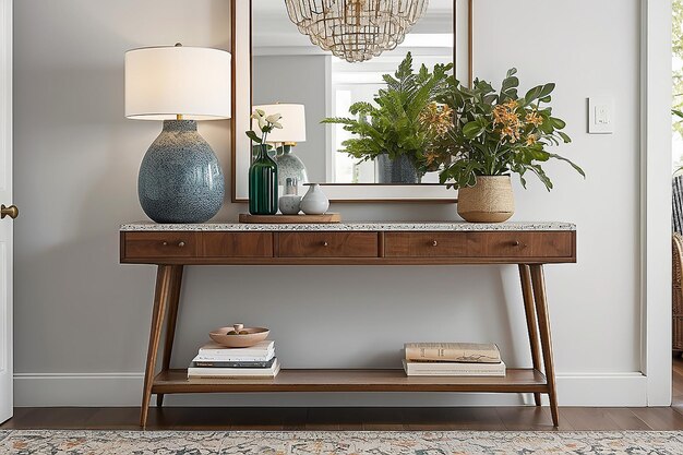 MidCentury Modern Terrazzo Console Table in an Entryway