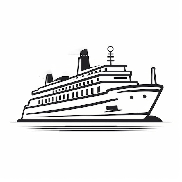 Midcentury stijl zwart-wit vector logo van cruiseschip