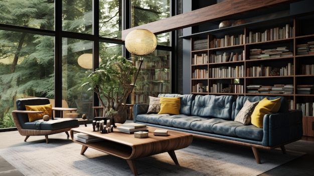 Midcentury style home interior design of modern living room Generative AI