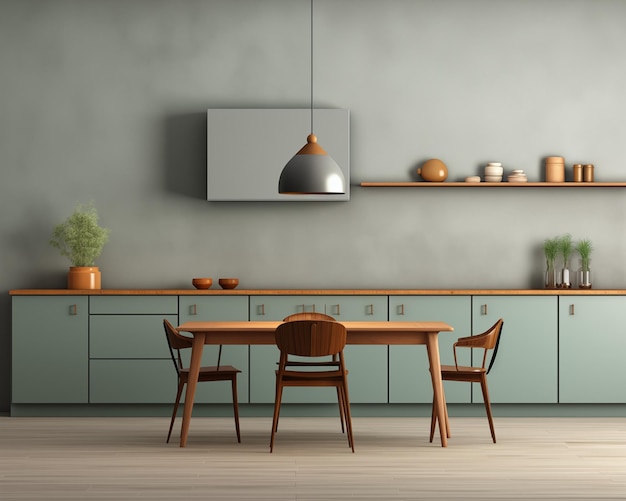 Foto mockup di cucina in stile midcentury mockup 3d render interior design