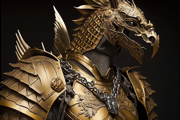 Middeleeuwse drakenridder in gouden pantser Generatieve AI