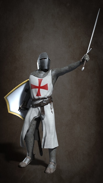 Middeleeuwse ridder Tempelier. 3d illustratie