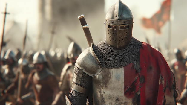 Middeleeuwse ridders vechten voor het kasteel de belegering oorlog voor het koninkrijk oorlogen in pantser met zwaarden speren en schilden