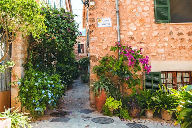 middeleeuwse straat in de oude stad van het pittoreske Spaanse dorp Fornalutx Mallorca