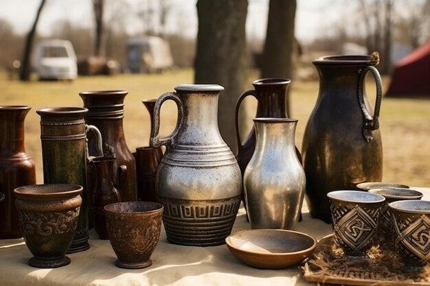 Foto middeleeuwse tafel en glas geschiedenis en wederopbouw vikingsoorlog