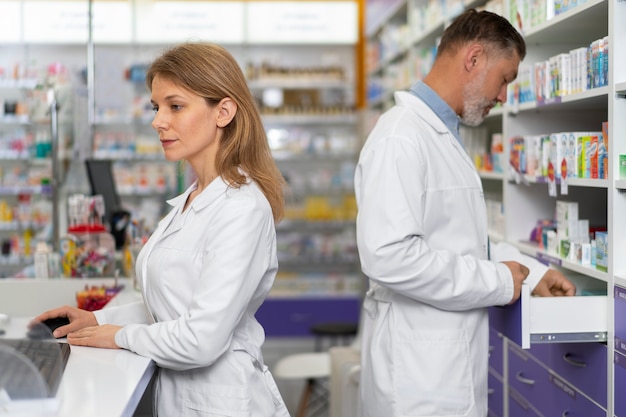 Foto middelgrote apothekers aan het werk