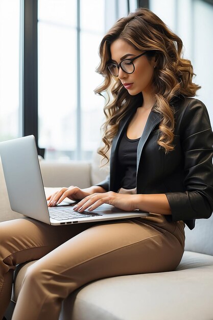 Middelsnede van een vrouw die een laptop gebruikt