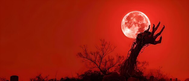 Foto middernacht opstanding een spookachtige opkomst onder de crimson moon concept bovennatuurlijke thema's donkere esthetiek gotische inspiraties mysterieuze verhalen maanlicht ontmoetingen