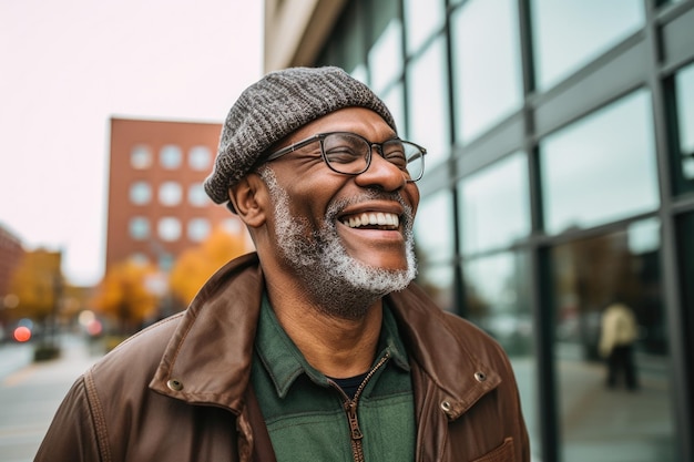 middle age adult man happy expression outdoors in a city ai generated