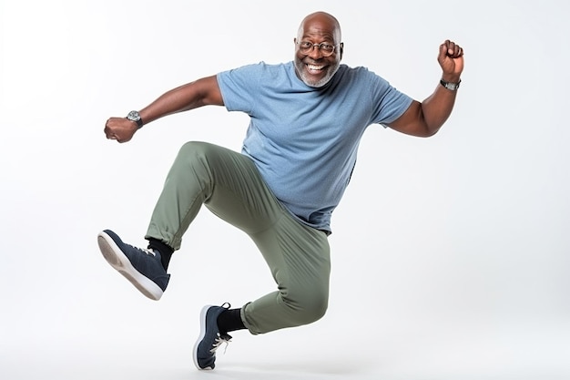 Middle age African American man in sports clothing doing some fun dance moves