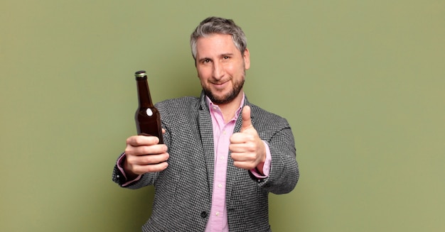 Middle age businessman having a beer