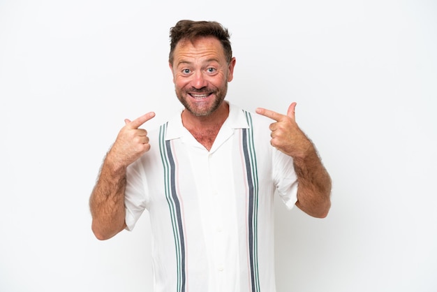 Middle age caucasian man isolated on white background giving a thumbs up gesture