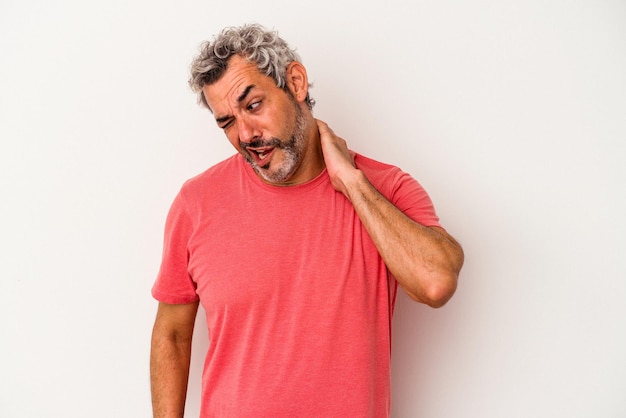 Middle age caucasian man isolated on white background suffering neck pain due to sedentary lifestyle
