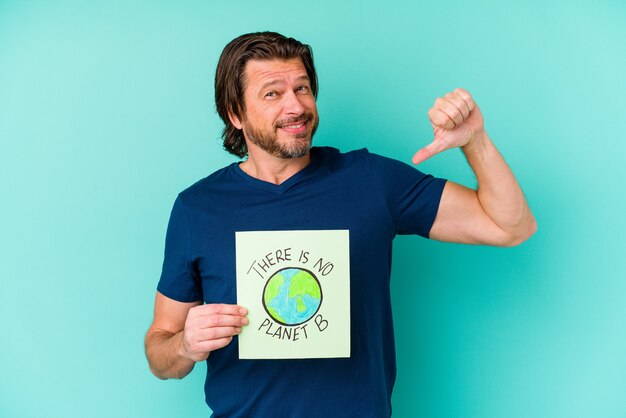 Middle age dutch man holding a there is not planet b placard isolated