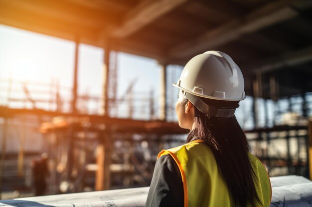 Middle age hispanic woman builder smiling confident standing at construction place