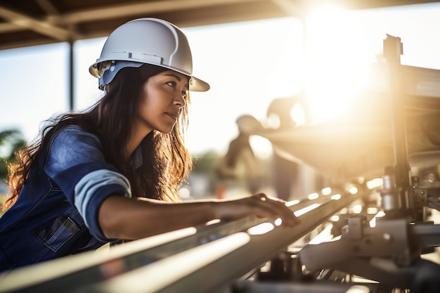 Photo middle age hispanic woman builder smiling confident standing at construction place