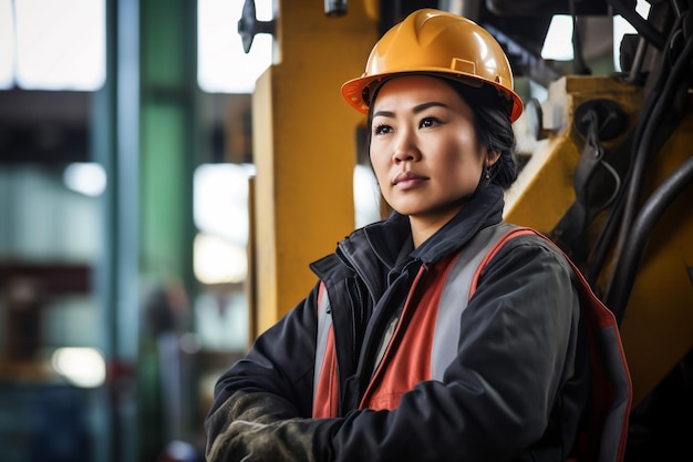 Photo middle age hispanic woman builder standing at construction place