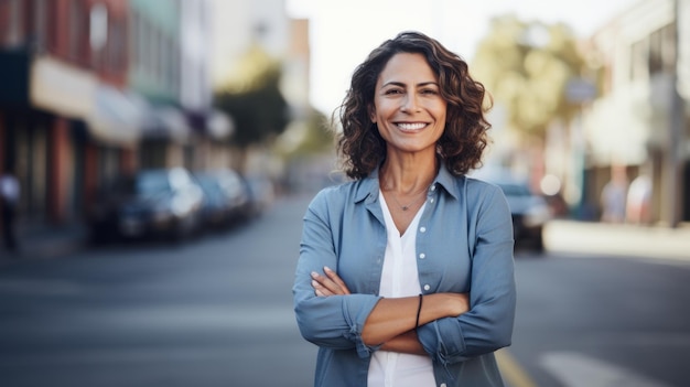 Middle age hispanic woman smiling