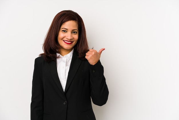Middle age latin business woman smiling and raising thumb up
