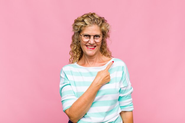 Middle age woman smiling cheerfully