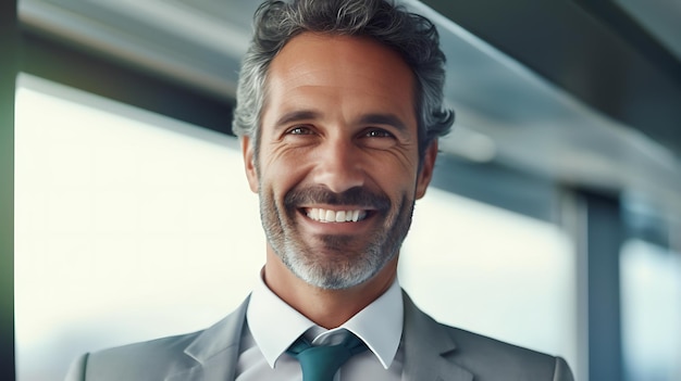 Middle aged businessman confident businessman standing in front of office smiling at camera Created with Generative AI technology