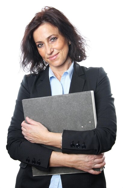 Middle aged businesswoman with file