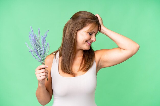 Middle aged caucasian woman over isolated background