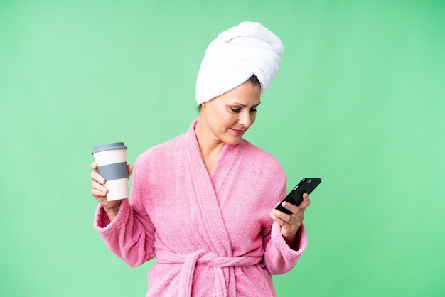 middle aged caucasian woman over isolated background