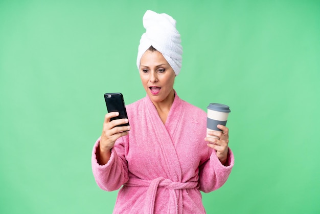middle aged caucasian woman over isolated background