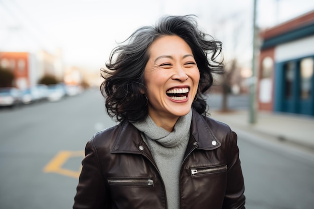 Photo middle aged chinese woman at outdoors