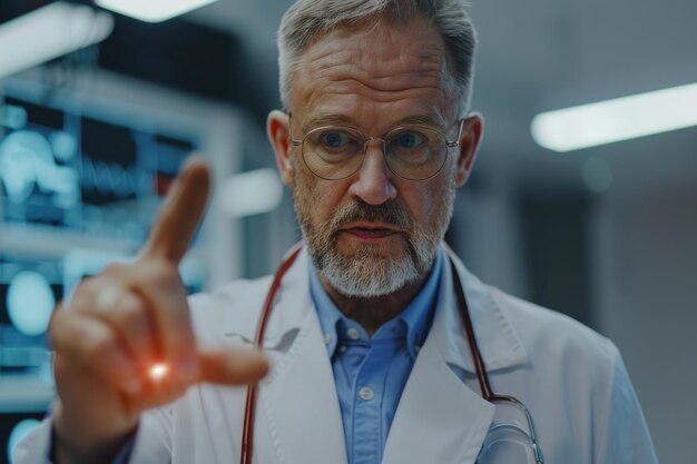 Photo middle aged doctor using modern medical technology