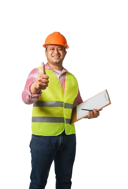 Middle aged engineer wearing blue helmet crossed arms standing isolated on white background