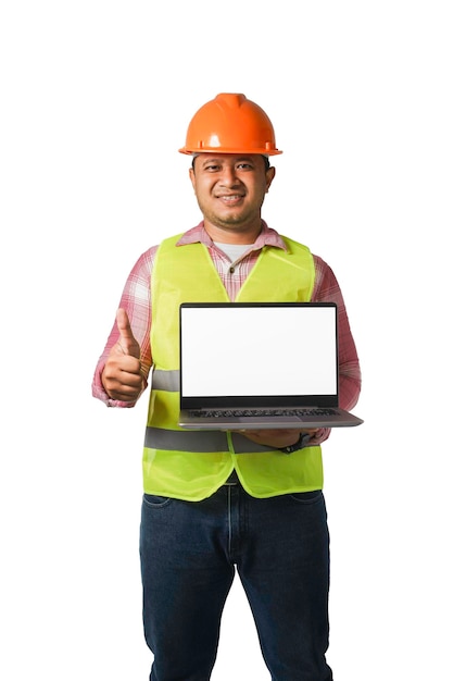 Middle aged engineer wearing blue helmet crossed arms standing isolated on white background