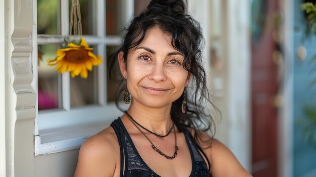 Middle aged hispanic woman resting outdoors after exercise