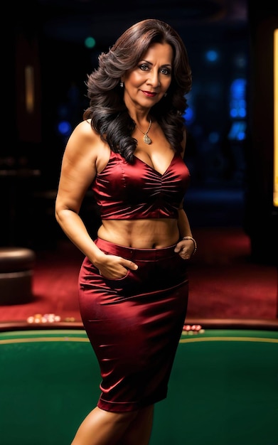 Middle aged indian woman at luxury casino generative AI