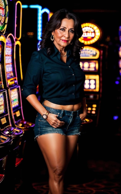 Middle aged indian woman at luxury casino generative AI