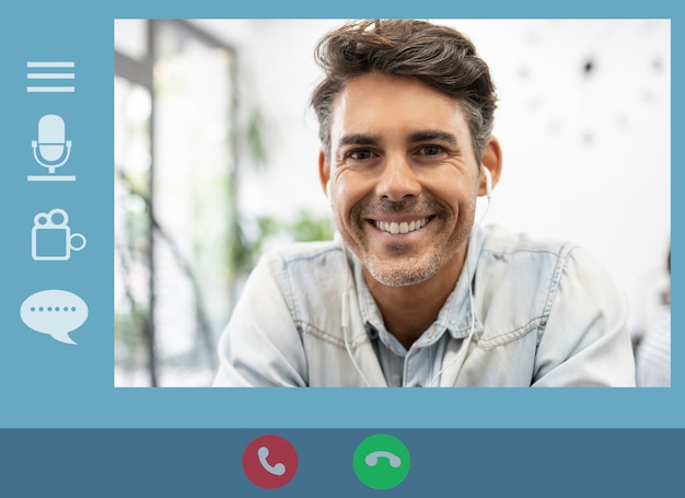 Photo middle-aged man on computer video call app