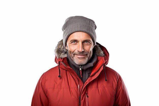 Photo middle aged man over isolated white background in winter clothes