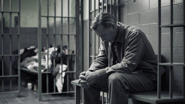 Photo middle aged man spending time in jail