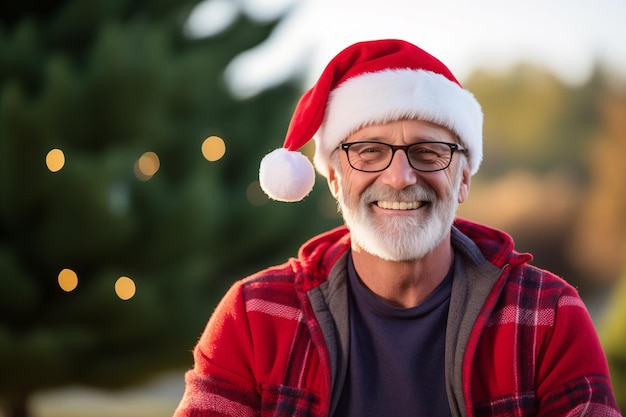 Middle aged man with Christmas hat