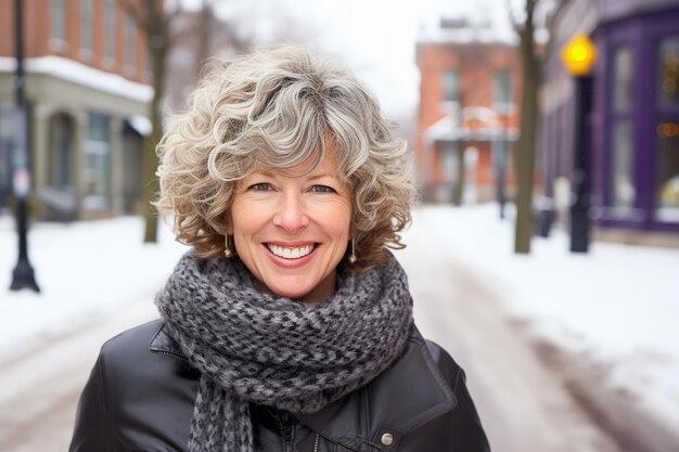 Middle aged woman in winter clothes Urban lifestyle street portrait