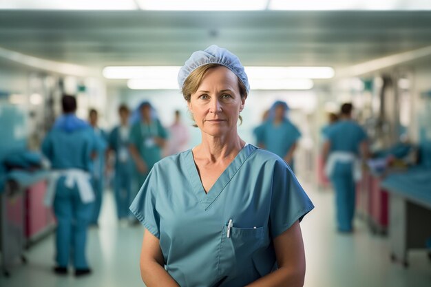 Foto donna di mezza età con l'uniforme di dottore.