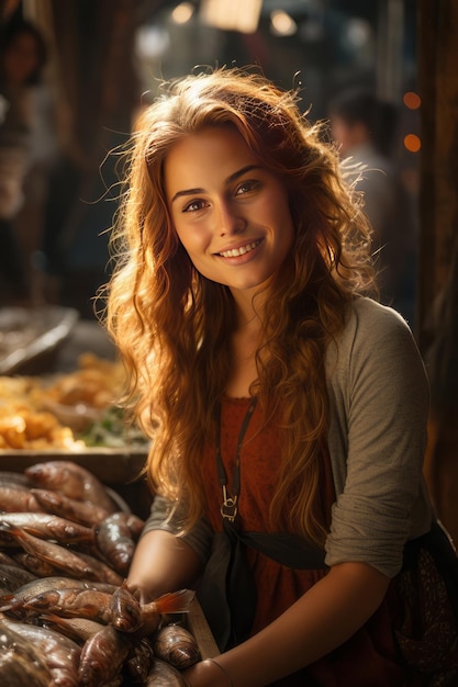 Middle Ages Beautiful Young Female Market Vendor