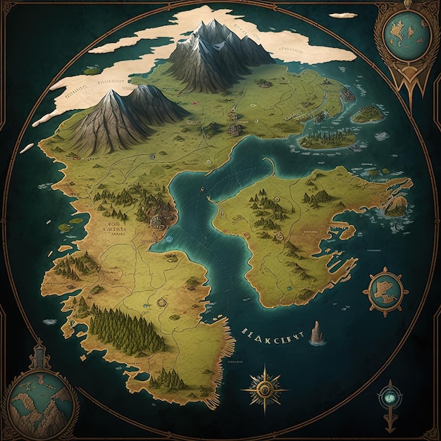 中世王国ファンタジーマップRPGゲームマップAI | Premium AI生成画像 中世王国ファンタジーマップRPGゲームマップAI | Premium AI生成画像