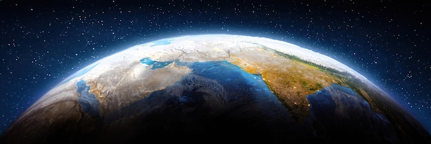 Вид с воздуха на Ближний Восток и Индию. Элементы этого изображения предоставлены 3D-рендерингом НАСА.