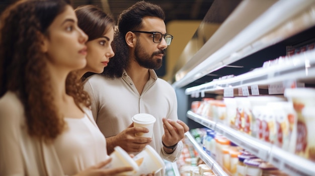유제품을 들고 상점에서 식료품 쇼핑을 하는 중동 커플 Generative AI